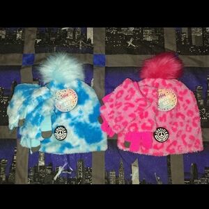 Girls Justice Winter Hat And Glove Lot Of 2 Pink/Blue  NWT (Eb15P)